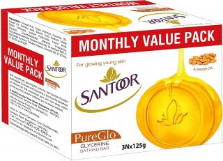 Santoor Pure Glo Glycerin Soap 125g Each -  Pack Of 3 